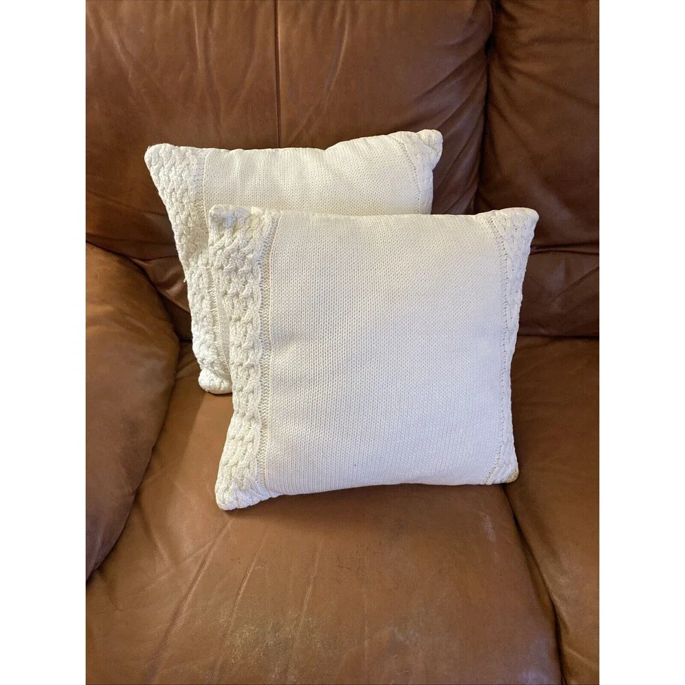 2 BohoDecorative Knitted Throw Pillow Covers Double-Cable Sweater Square Cushion